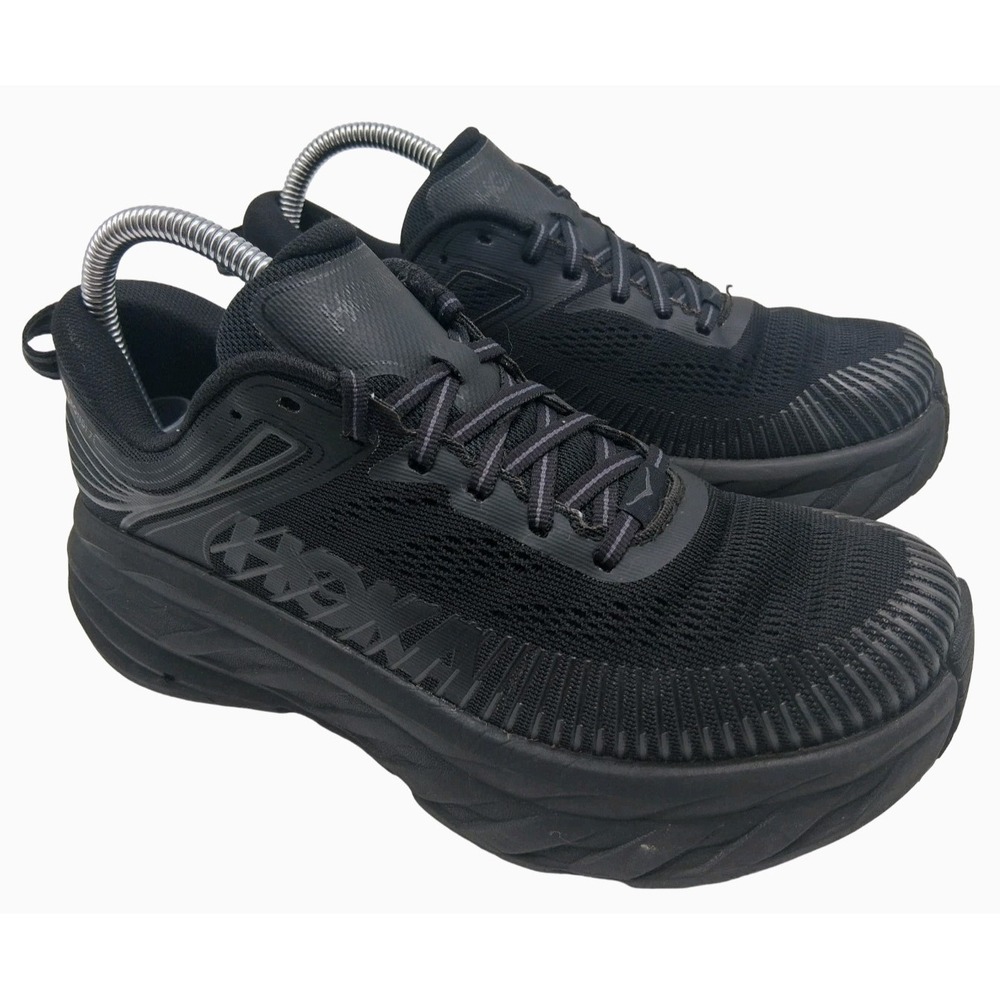 Hoka One One Bondi 7 Wide Shoes Womens Size 7.5D Black Running Sneakers 1110517